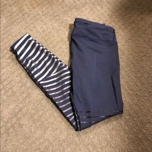 Nike Blue and White Striped Leggings